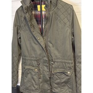 Prince & Fox Men's Green Cotton Jacket M Plaid Lined Hooded Fall Coat VGC